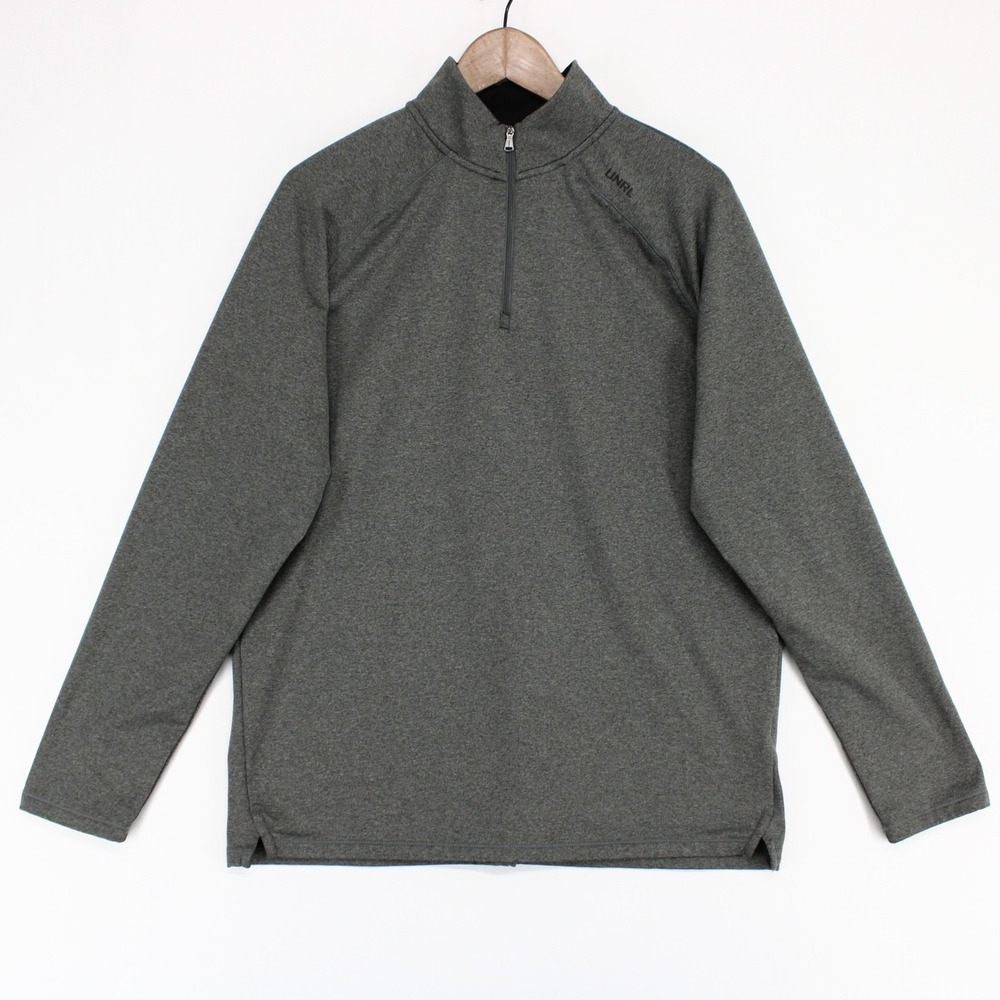 UNRL Interlock Pullover Mens M Gray Heather Quarter Zip Athletic Fit Fleece